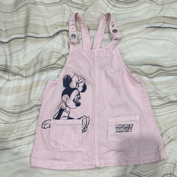Zara pink denim Minnie Mouse overall dress